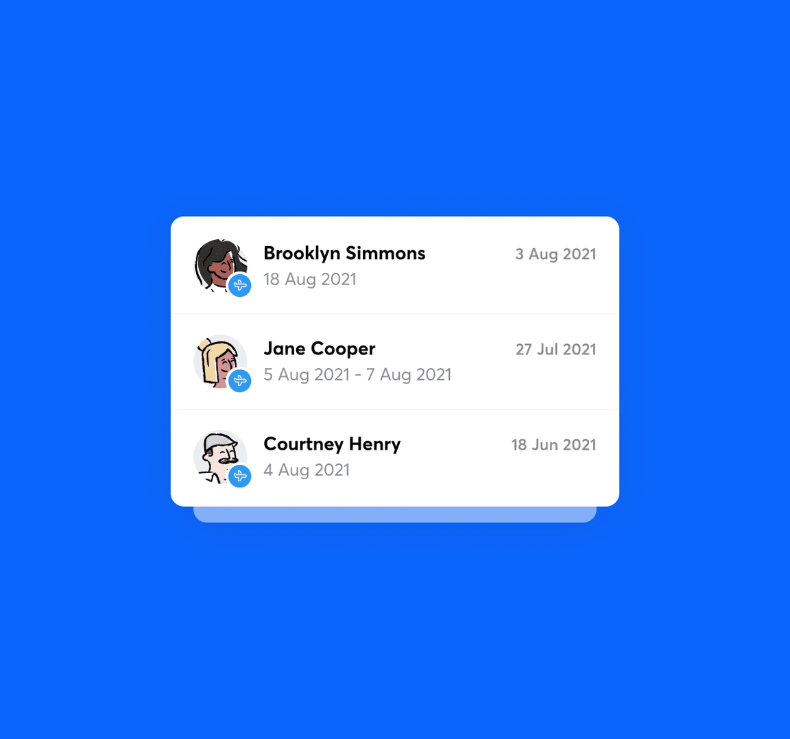 Leave records for 3 employees in RotaCloud showing their names, date leave recorded, and dates of the actual leave.